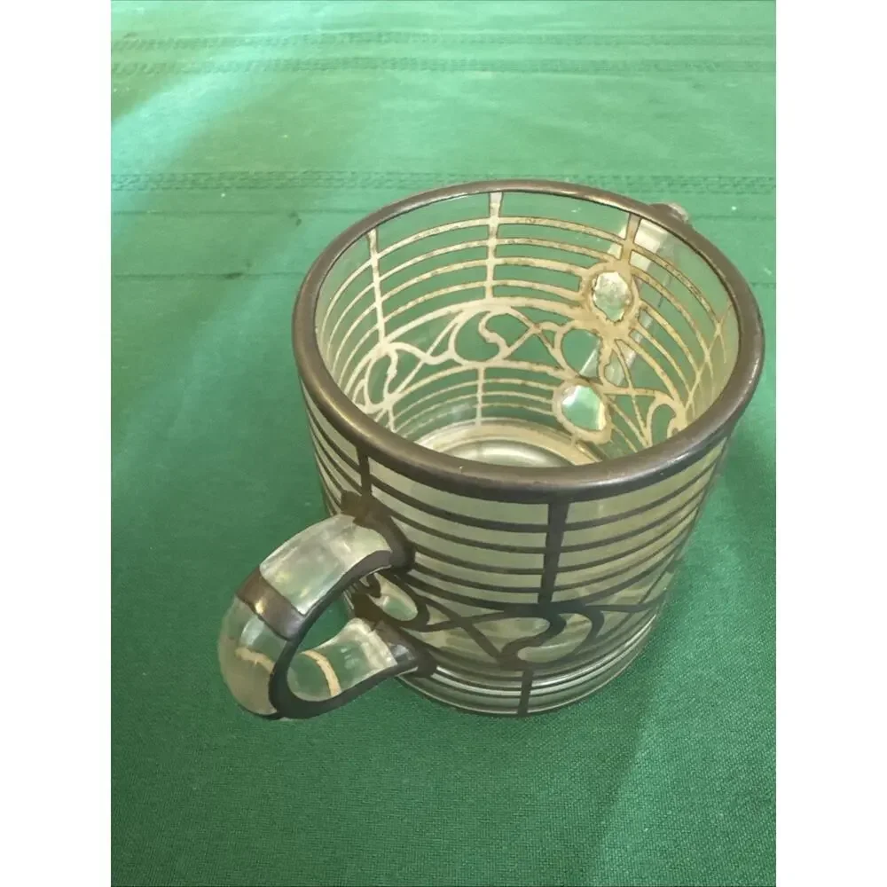 Antique Silver Overlay Glass Sugar Dish